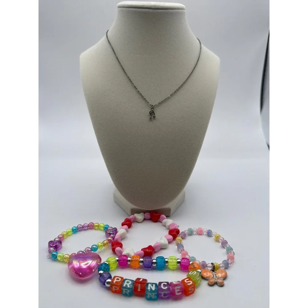 Kids Costume Jewelry Lot Princess Letter Heart Butterfly Music Note Necklace 5pc